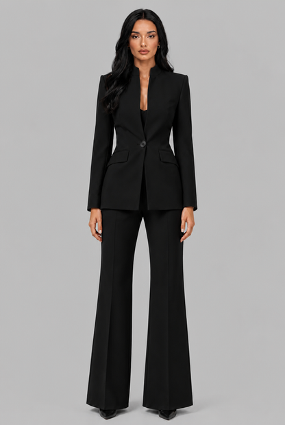 KENZIE | TAILORED BLAZER FLARED TROUSER SET - Black