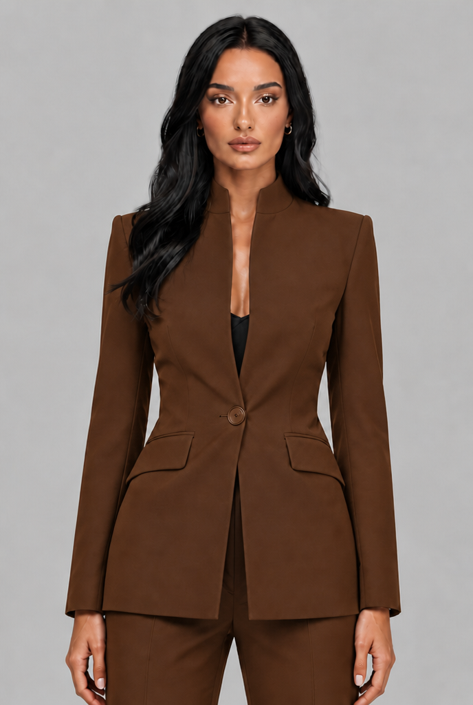 KENZIE | TAILORED BLAZER FLARED TROUSER SET - Brown