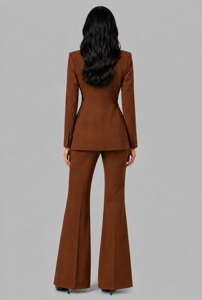 KENZIE | TAILORED BLAZER FLARED TROUSER SET - Brown