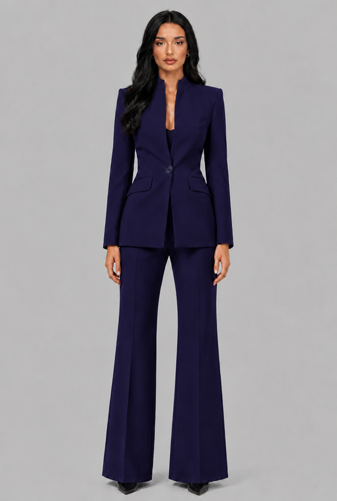 KENZIE | TAILORED BLAZER FLARED TROUSER SET - Navy