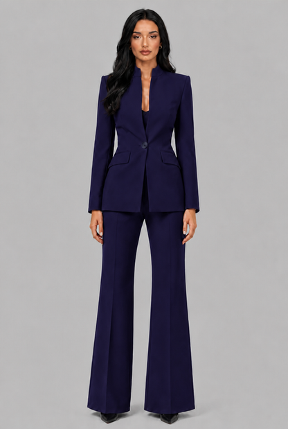 KENZIE | TAILORED BLAZER FLARED TROUSER SET - Navy