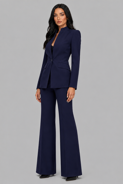 KENZIE | TAILORED BLAZER FLARED TROUSER SET - Navy