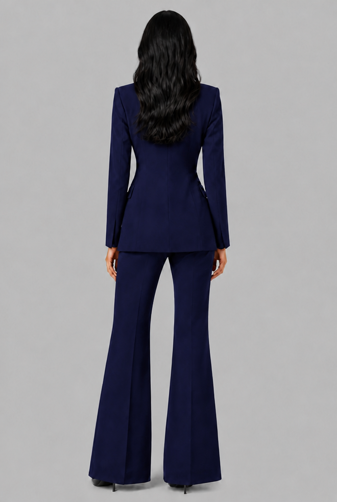 KENZIE | TAILORED BLAZER FLARED TROUSER SET - Navy