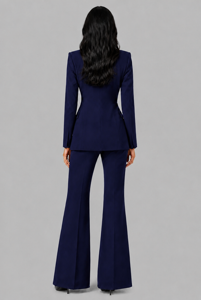KENZIE | TAILORED BLAZER FLARED TROUSER SET - Navy