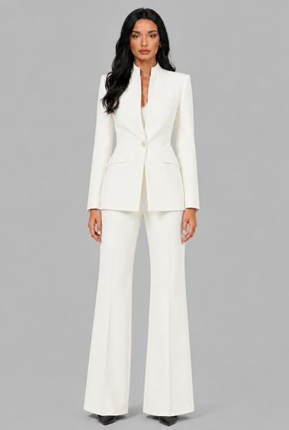 KENZIE | TAILORED BLAZER FLARED TROUSER SET - White