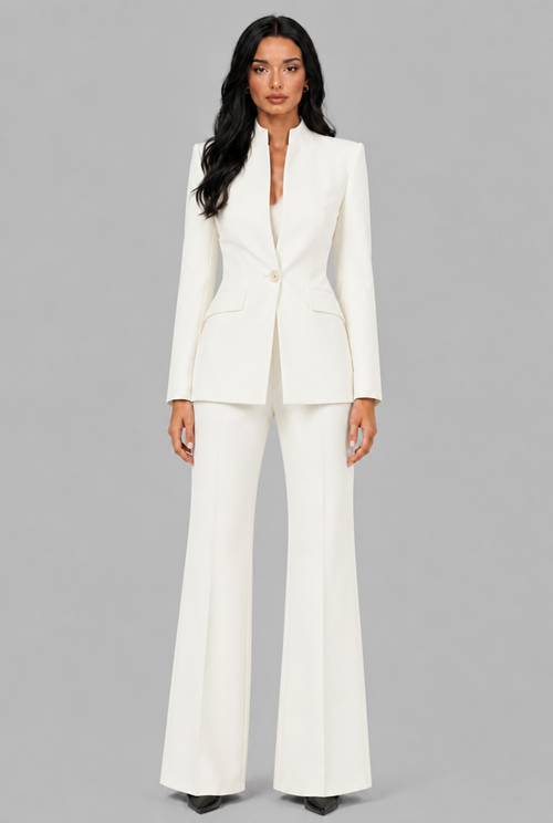 KENZIE | TAILORED BLAZER FLARED TROUSER SET - White