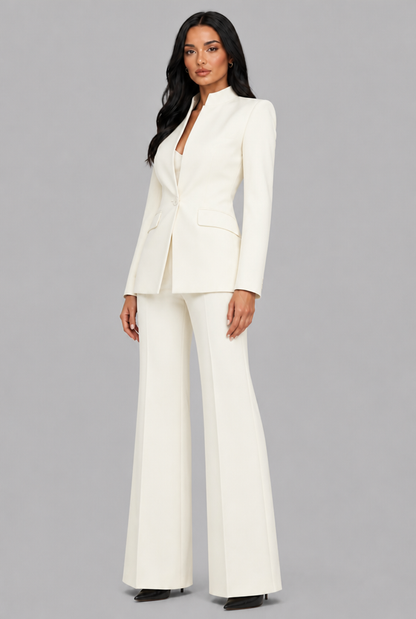 KENZIE | TAILORED BLAZER FLARED TROUSER SET - White