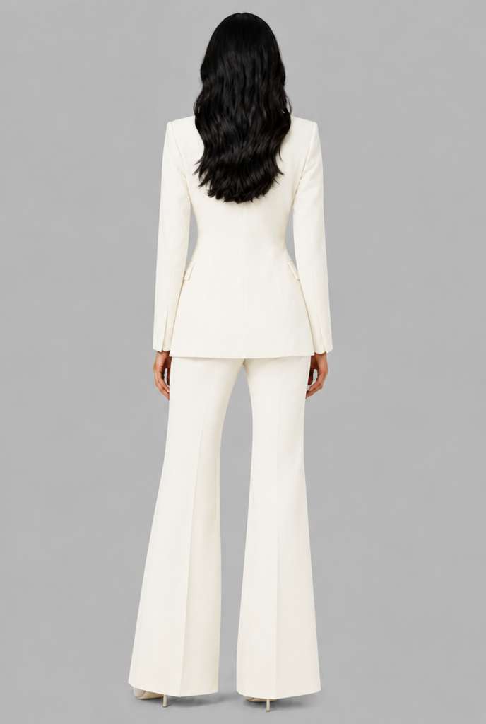KENZIE | TAILORED BLAZER FLARED TROUSER SET - White