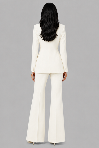 KENZIE | TAILORED BLAZER FLARED TROUSER SET - White