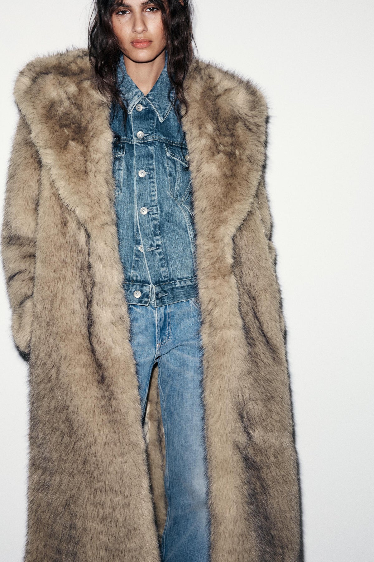 KERRIGAN | LAPEL COLLAR HOODED FAUX FUR COAT - Camel