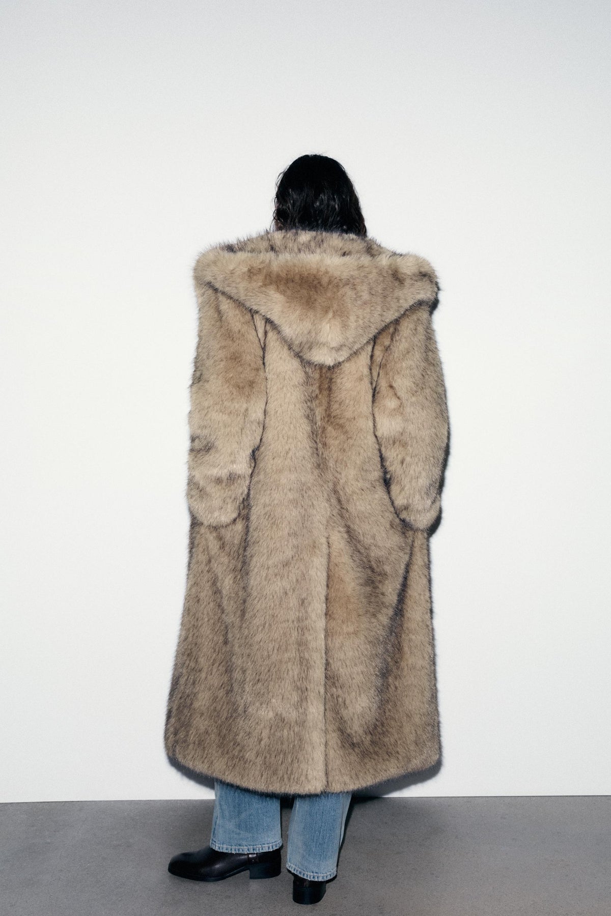 KERRIGAN | LAPEL COLLAR HOODED FAUX FUR COAT - Camel