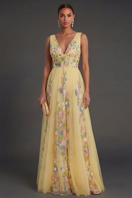 KERSTIN | FLORAL A-LINE MAXI DRESS - Yellow