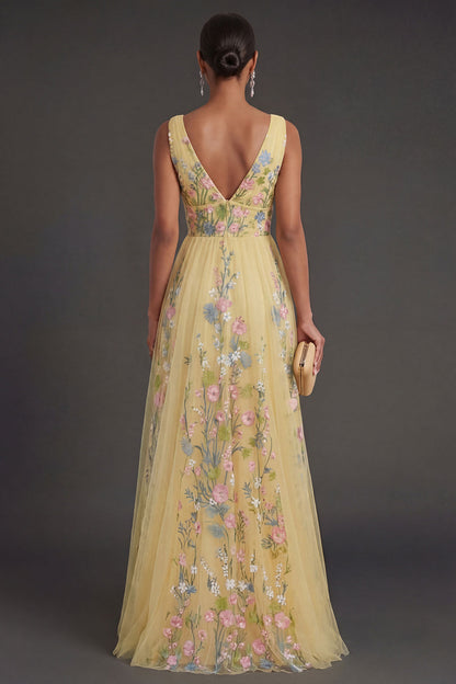 KERSTIN | FLORAL A-LINE MAXI DRESS - Yellow