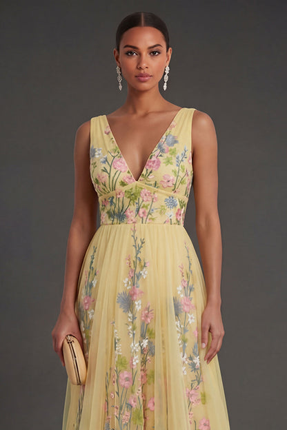 KERSTIN | FLORAL A-LINE MAXI DRESS - Yellow