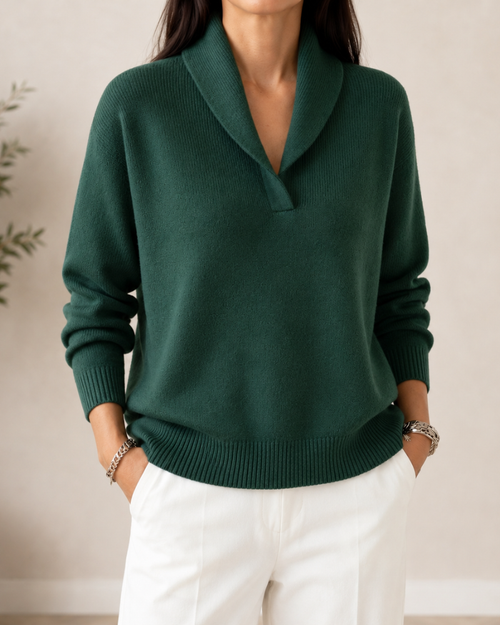 KEYLA | SHAWL COLLAR V-NECK SWEATER - Green