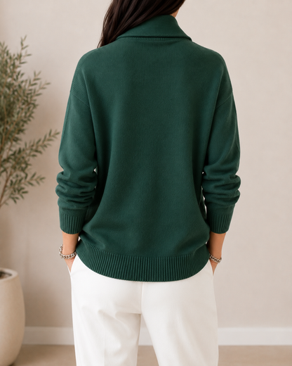 KEYLA | SHAWL COLLAR V-NECK SWEATER - Green