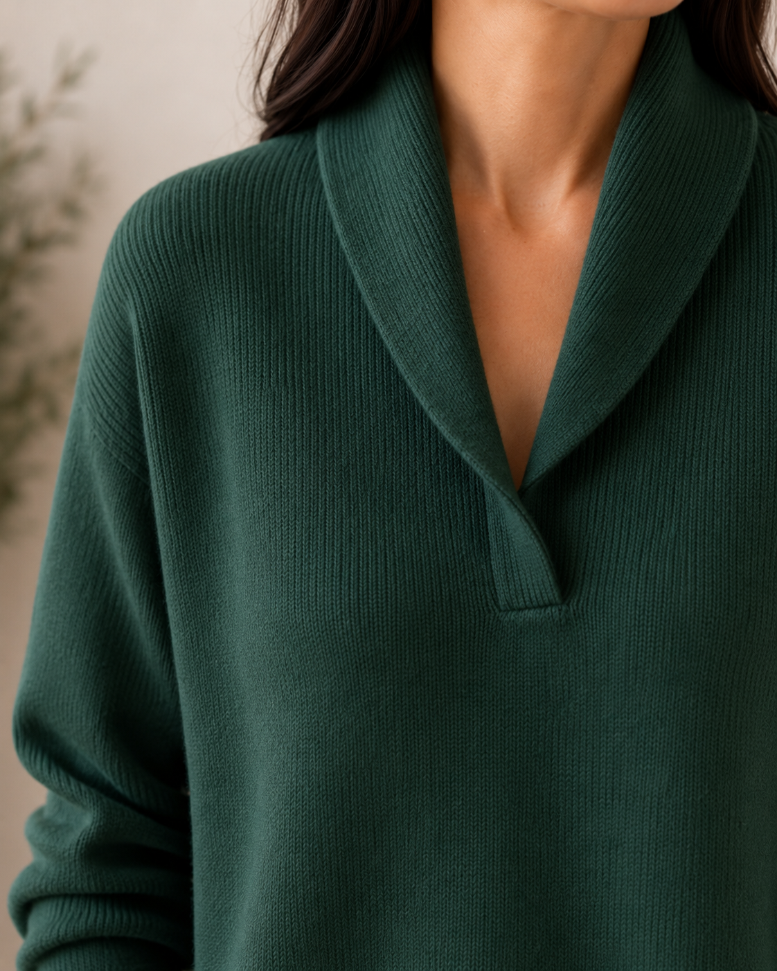 KEYLA | SHAWL COLLAR V-NECK SWEATER - Green