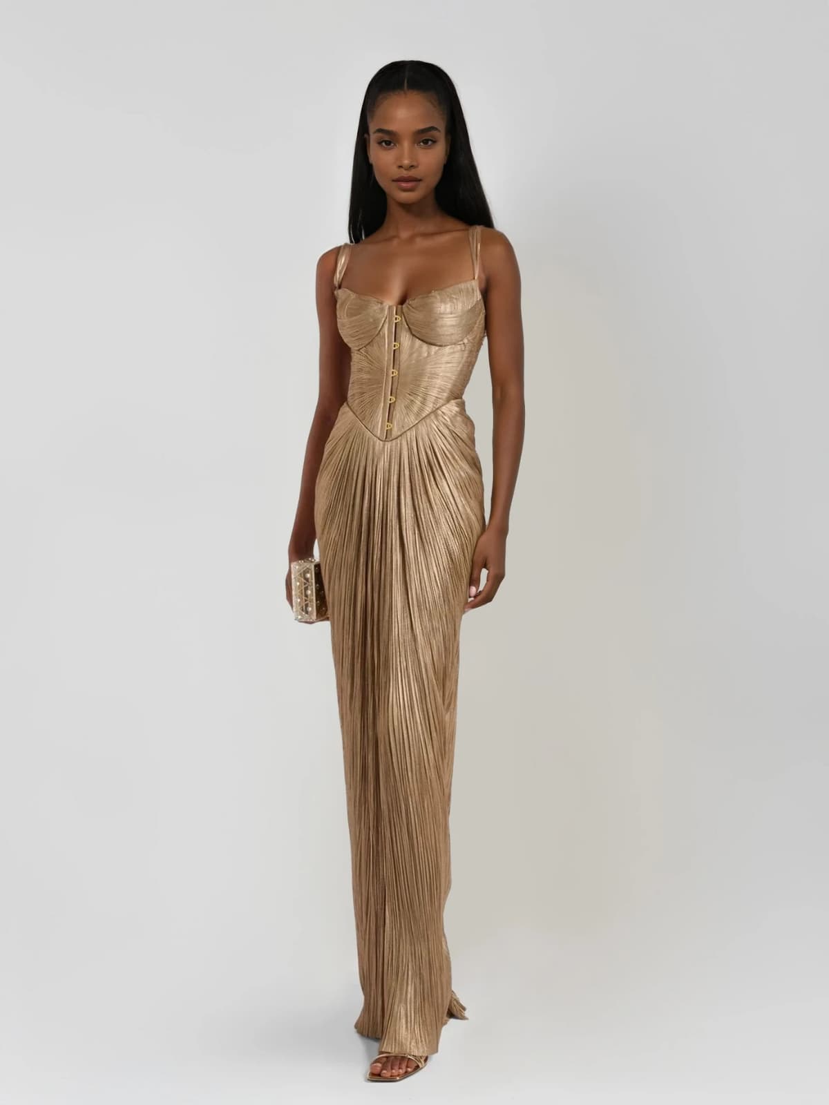 KIMORA | PLEATED CORSET GOWN - Gold