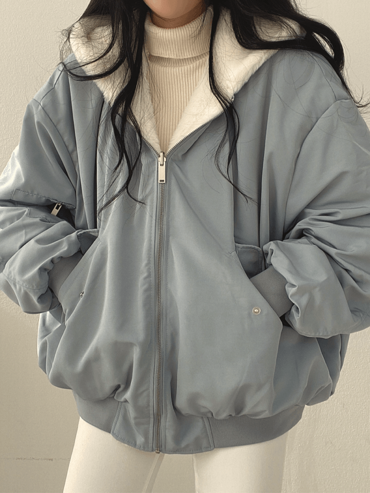 KIRRA | OVERSIZED HOODED ZIP JACKET - Dusty Blue