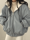 KIRRA | OVERSIZED HOODED ZIP JACKET - Dusty Blue