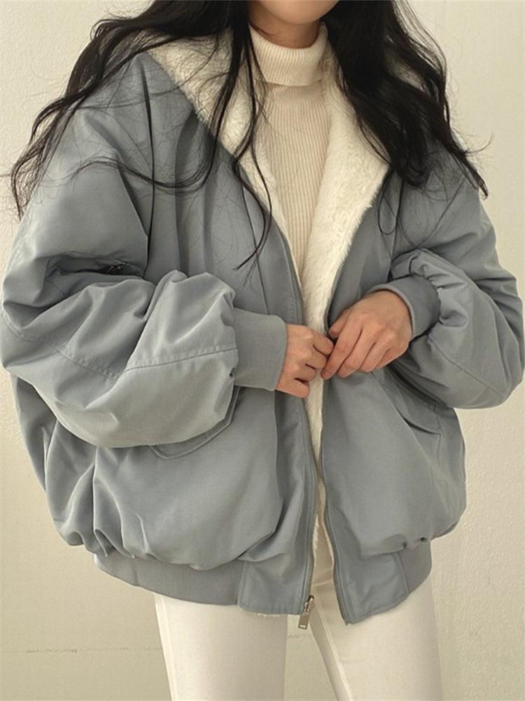 KIRRA | OVERSIZED HOODED ZIP JACKET - Dusty Blue