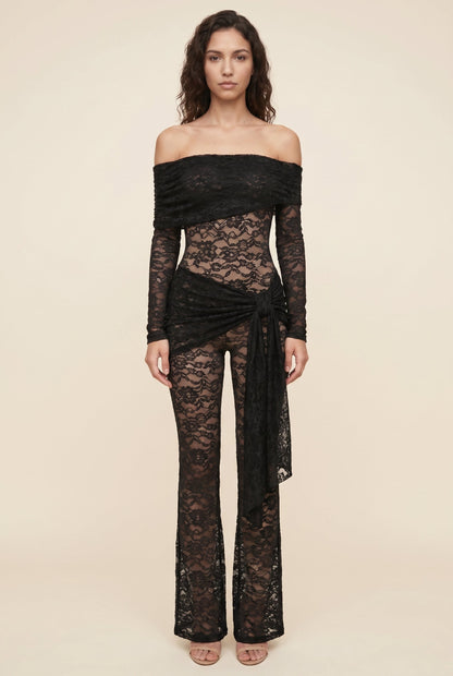 KLARA | LACE OFF SHOULDER JUMPSUIT - Black