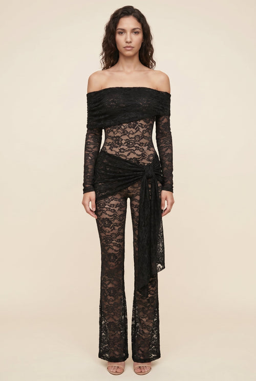 KLARA | LACE OFF SHOULDER JUMPSUIT - Black