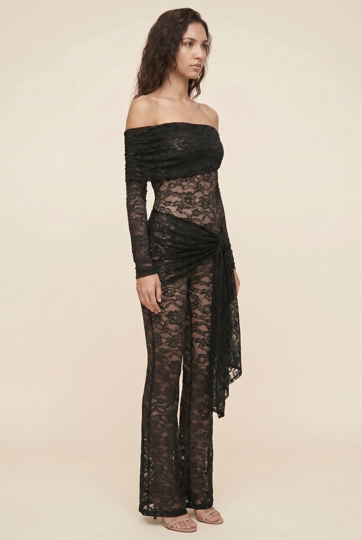 KLARA | LACE OFF SHOULDER JUMPSUIT - Black