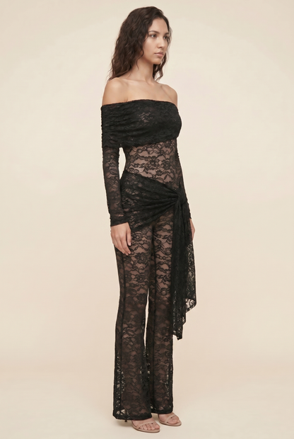 KLARA | LACE OFF SHOULDER JUMPSUIT - Black