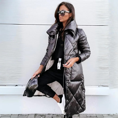 KORA | QUILTED LONGLINE PUFFER COAT - Black