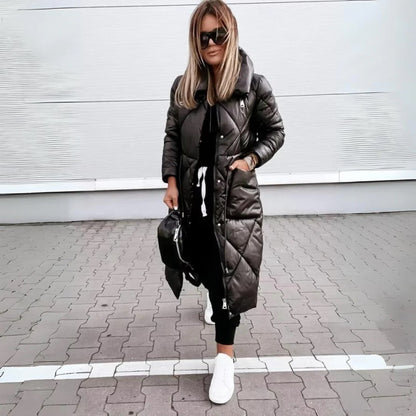 KORA | QUILTED LONGLINE PUFFER COAT - Black