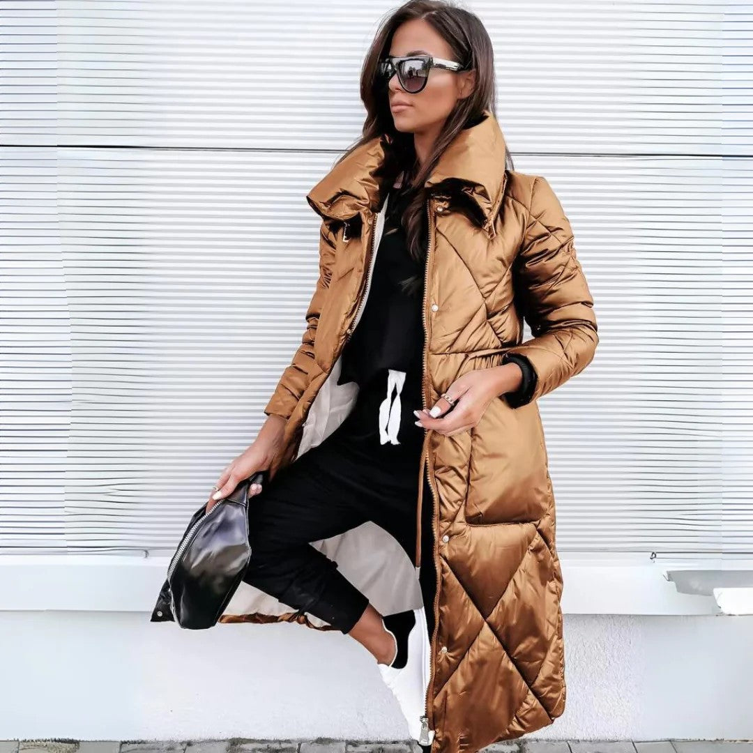 KORA | QUILTED LONGLINE PUFFER COAT - Caramel