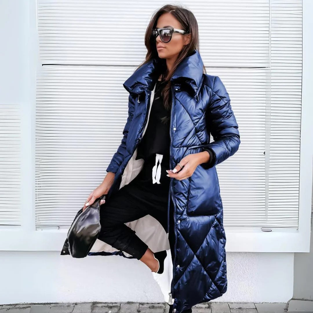 KORA | QUILTED LONGLINE PUFFER COAT - Navy Blue