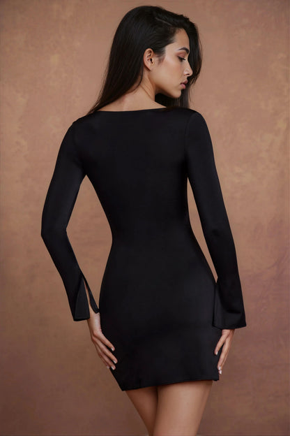 LAELIA | ASYMMETRIC BODYCON MINI DRESS - Black