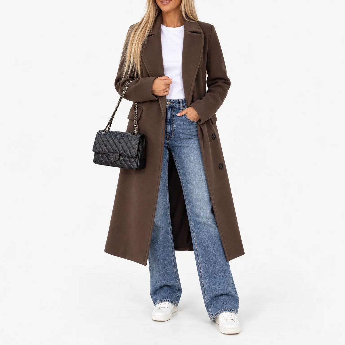 LAIKEN | LONGLINE NOTCH LAPEL COAT - Chocolate Brown