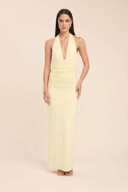 LAIS | HALTER MAXI DRESS - Butter Yellow