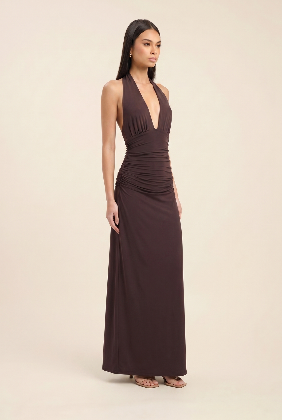 LAIS | HALTER MAXI DRESS - Chocolate Brown