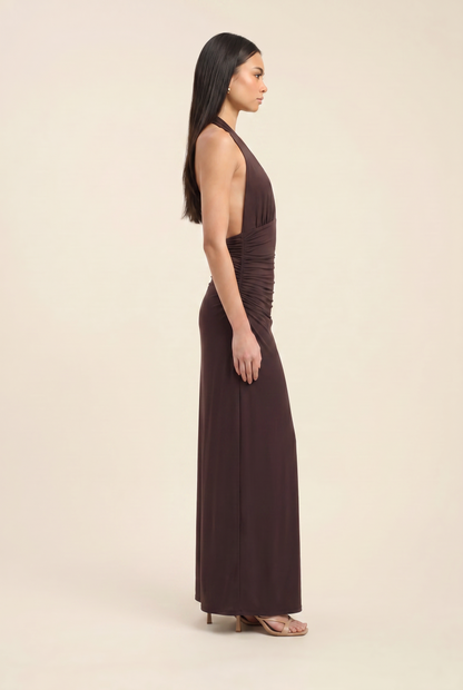 LAIS | HALTER MAXI DRESS - Chocolate Brown