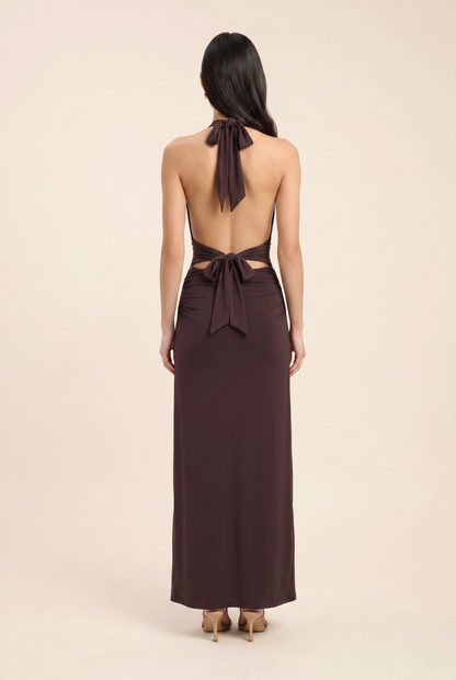 LAIS | HALTER MAXI DRESS - Chocolate Brown