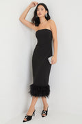 LAKYN | FEATHER HEM STRAPLESS MIDI DRESS - Black