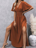 LALITA | FLUTTER SLEEVE SIDE SLIT MAXI DRESS - Rust
