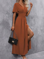 LALITA | FLUTTER SLEEVE SIDE SLIT MAXI DRESS - Rust