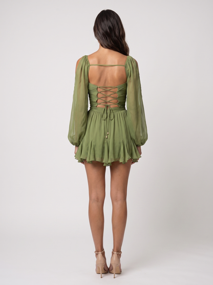 LARK | WRAP MINI DRESS - Olive Green