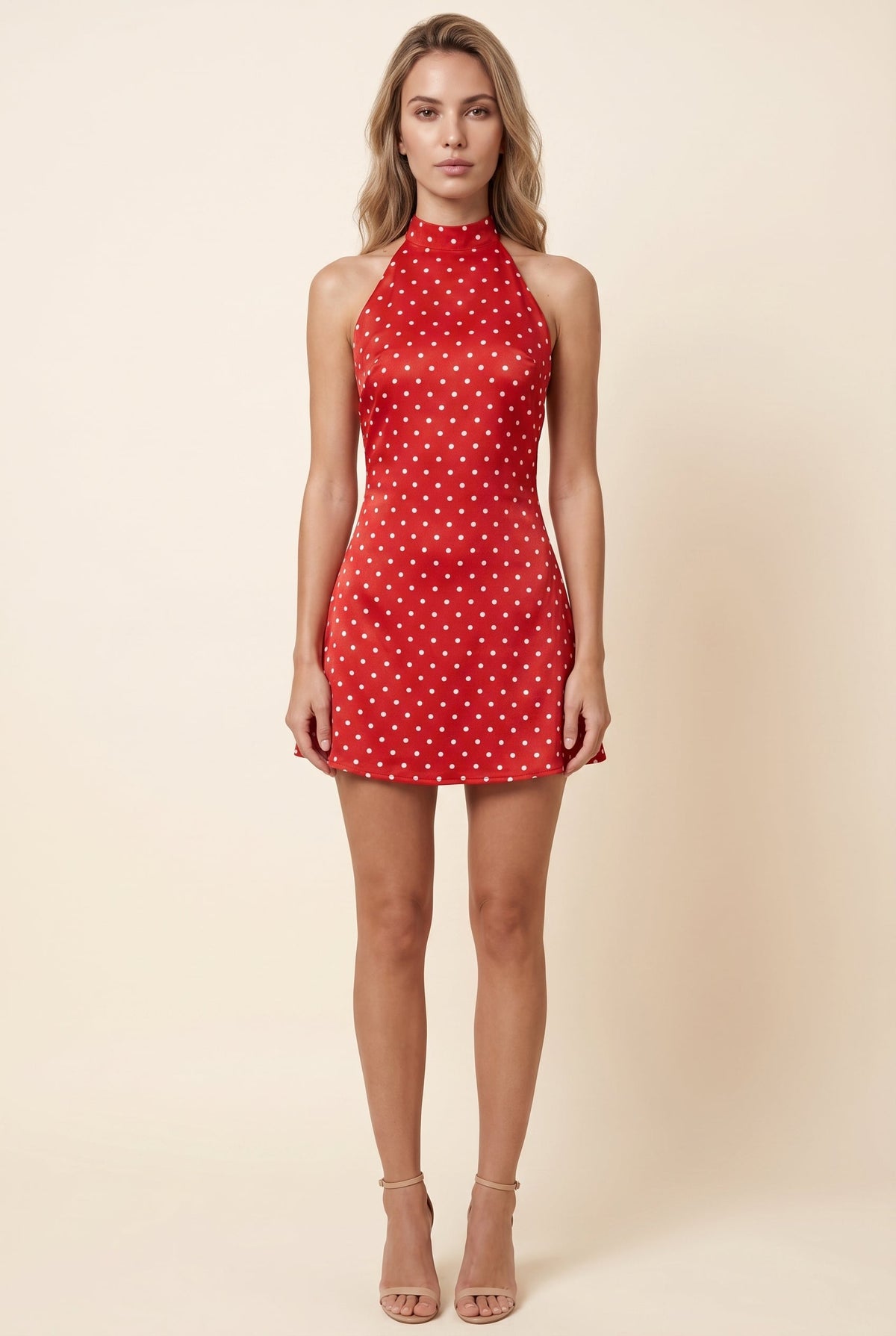 LAURENCE | HALTER MINI DRESS - Red and White