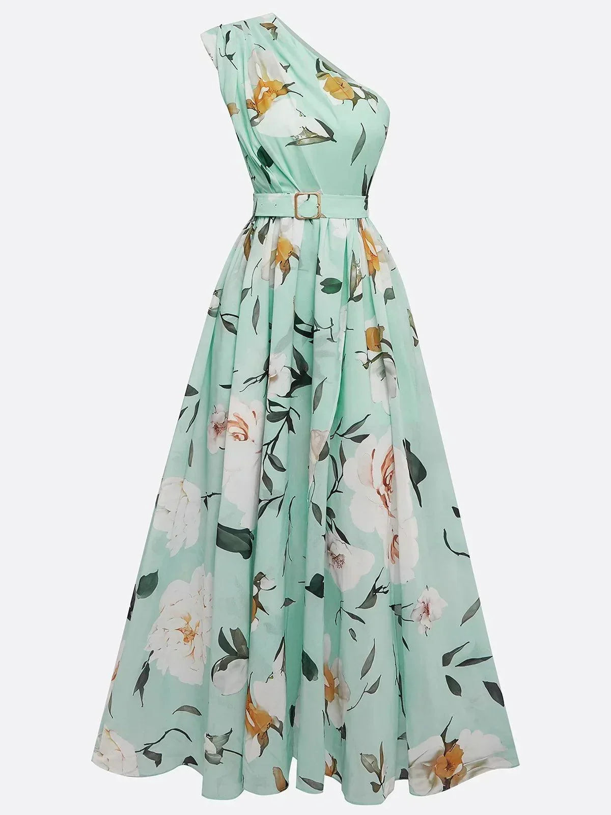 LEDA | ONE SHOULDER FLORAL MAXI DRESS - Mint Floral