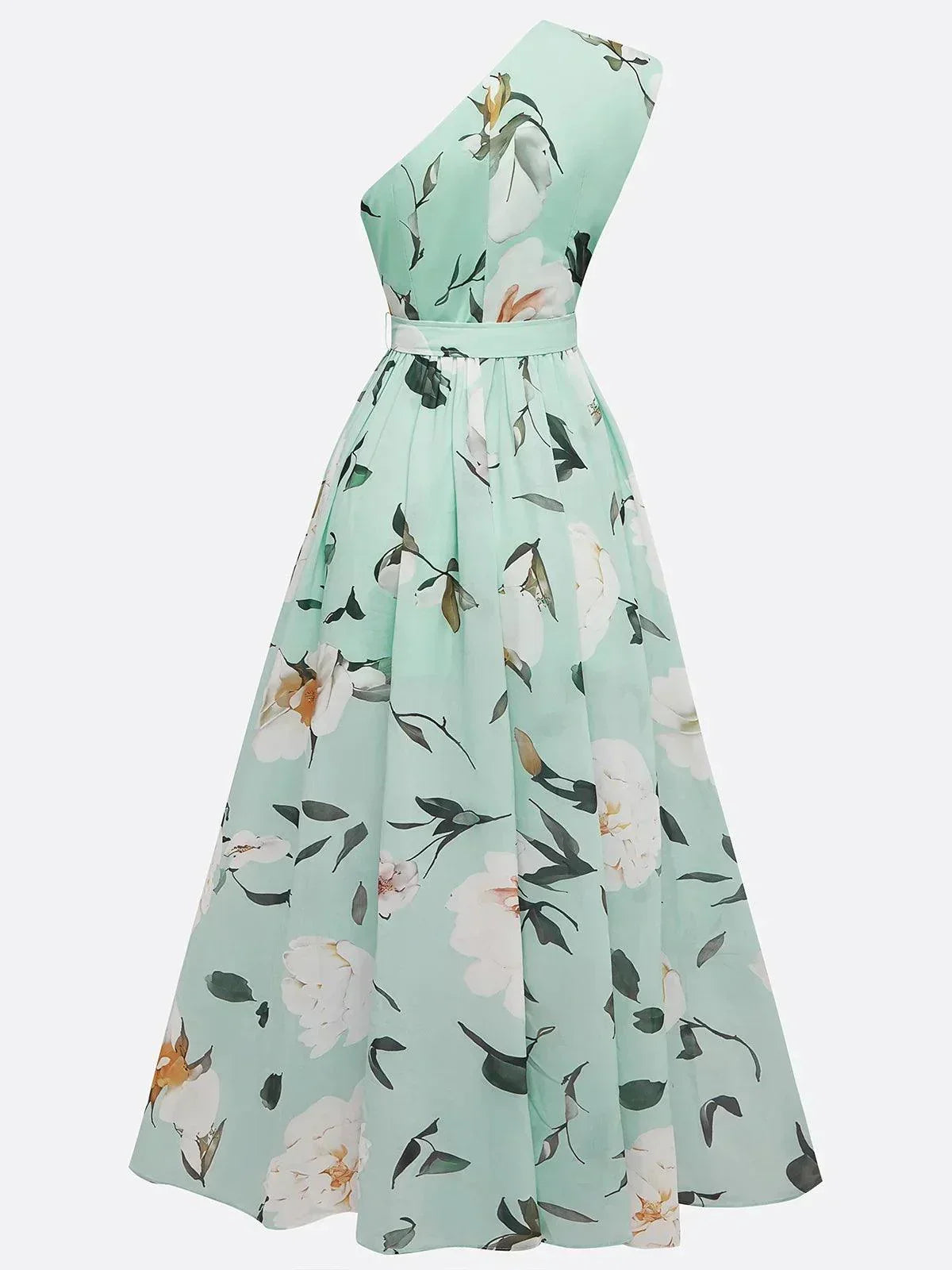 LEDA | ONE SHOULDER FLORAL MAXI DRESS - Mint Floral