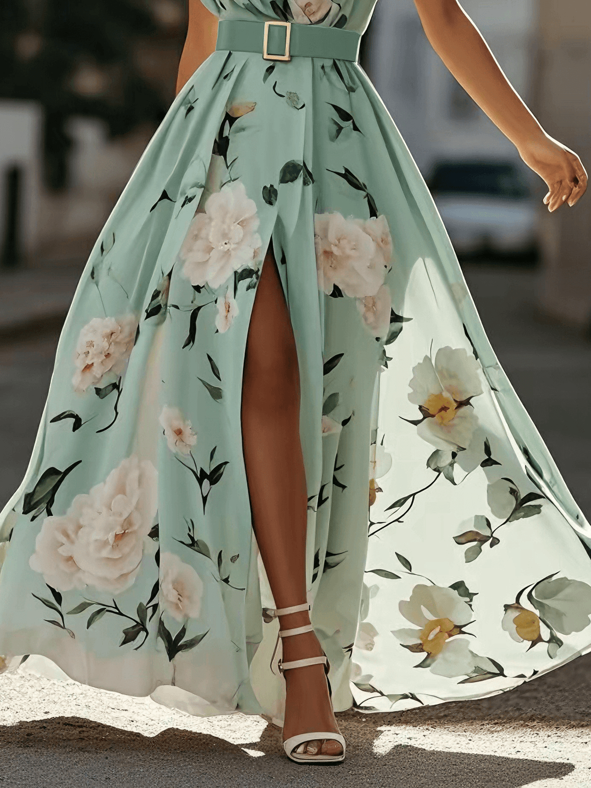 LEDA | ONE SHOULDER FLORAL MAXI DRESS - Mint Floral