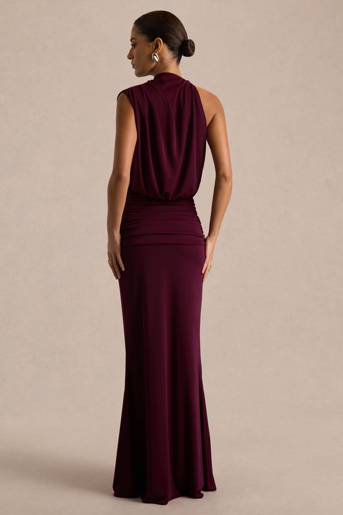 LENORA | DRAPED HIGH NECK MAXI DRESS - Burgundy