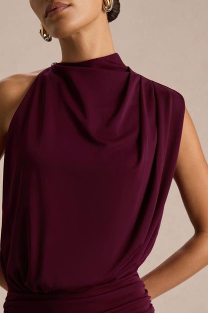 LENORA | DRAPED HIGH NECK MAXI DRESS - Burgundy