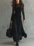 LENORE | SHEER SLEEVE TULLE MAXI DRESS - Black